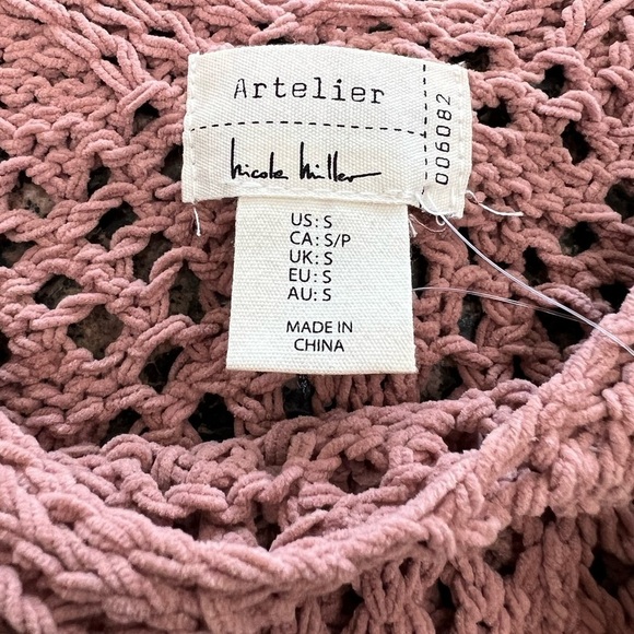 NWT Nicole Miller Artelier Sweater Blush Pink Open Knit Crochet Size Small - Picture 3 of 8